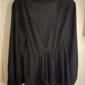 Chic Black Lace-Trim Blouse